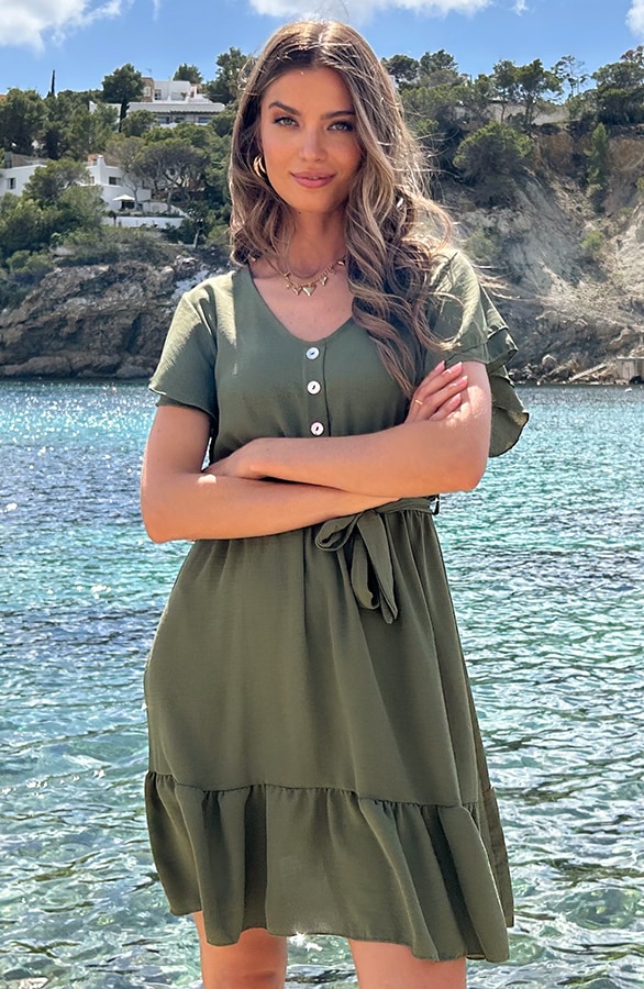 Portofino Jurk V-Hals Army – jurken, foto 3