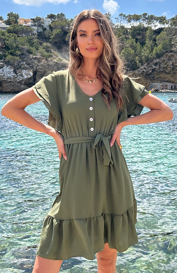 Portofino Jurk V-Hals Army – jurken, foto 4