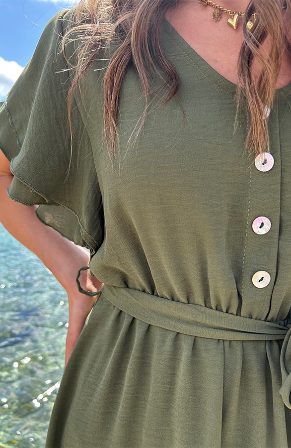 Portofino Jurk V-Hals Army – jurken, foto 6