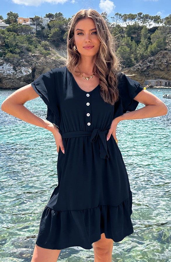 Portofino Jurk V-Hals Night Blue – shoparchief, foto 8