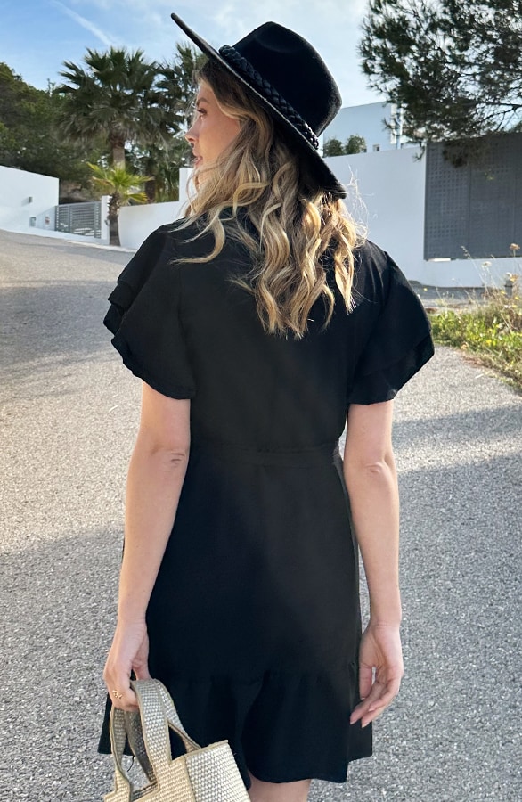 Portofino Jurk V-Hals Zwart – jurken, foto 4