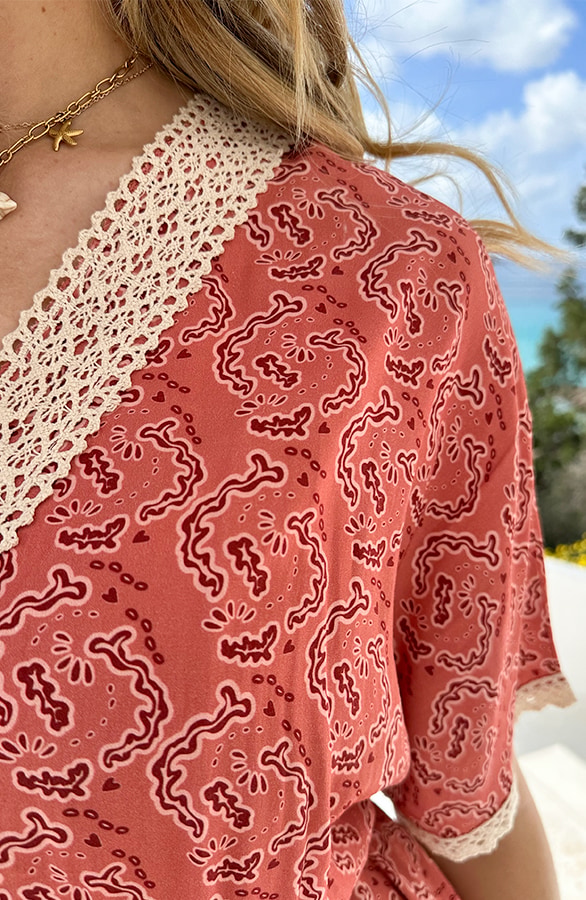 Romantic Boho Oversized Jurk Rood – shoparchief, foto 5