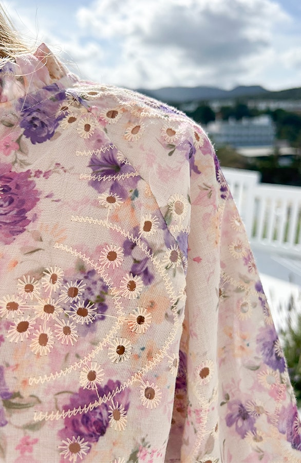 Romantic Embroidery Flower Print Bluse Lila, Blusen, Foto 4