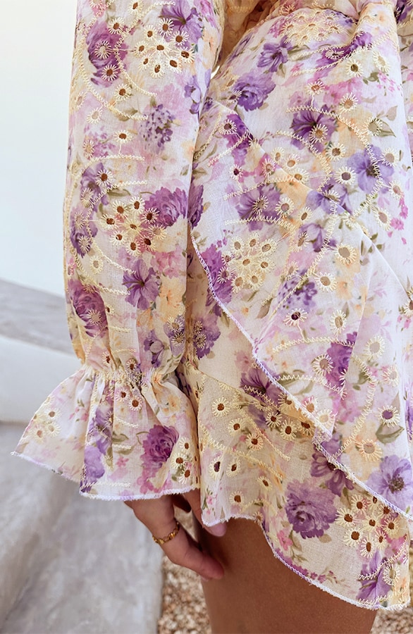 Romantic Embroidery Flower Print Skort Lila – skorts, foto 10
