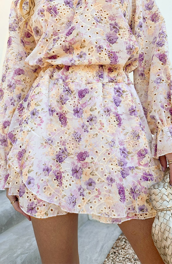 Romantic Embroidery Flower Print Skort Lila – skorts