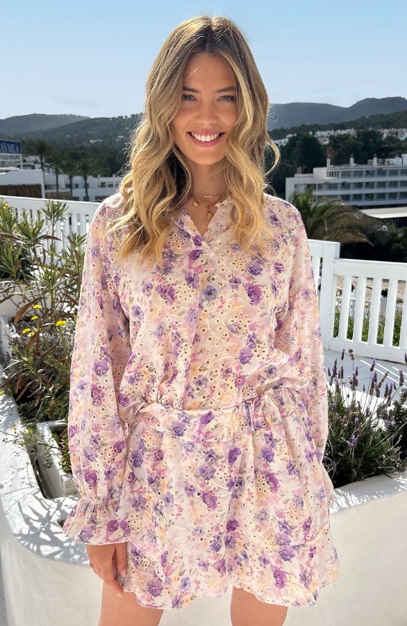 Romantic Embroidery Flower Print Skort Lila – skorts, foto 7