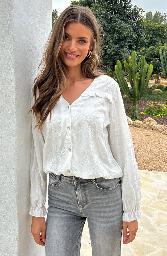 Ruffle Blouse Met Pofmouwen Flower Ecru – shoparchief, foto 6