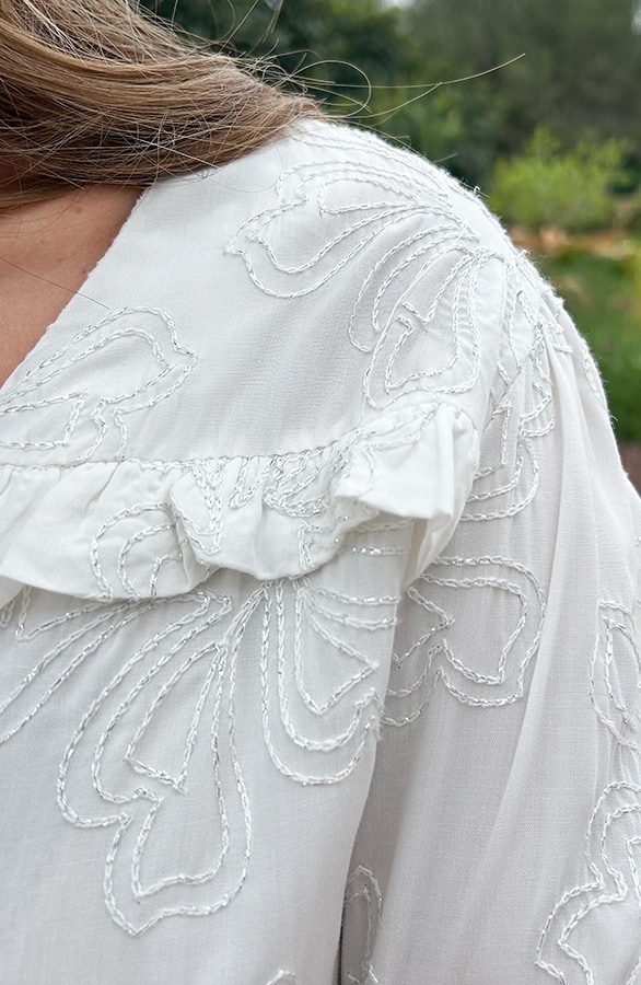 Ruffle Blouse Met Pofmouwen Flower Ecru – shoparchief, foto 8