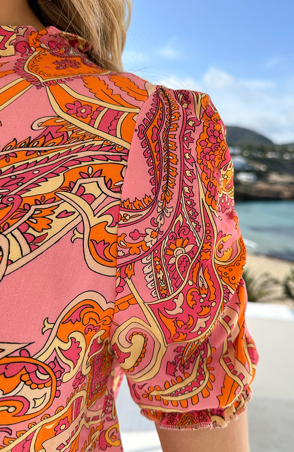 Ruffle Col Top Print Rosa, Tops, Foto 5
