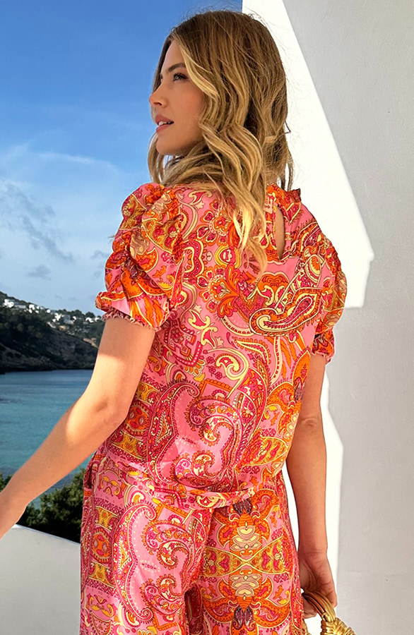 Ruffle Col Top Print Rosa, Tops, Foto 4