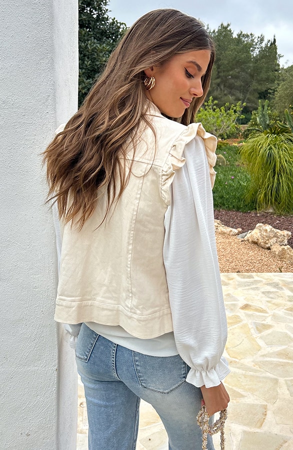 Ruffle Denim Gilet Beige – vesten, foto 6