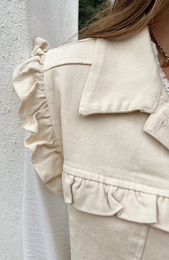 Ruffle Denim Gilet Beige – vesten, foto 4