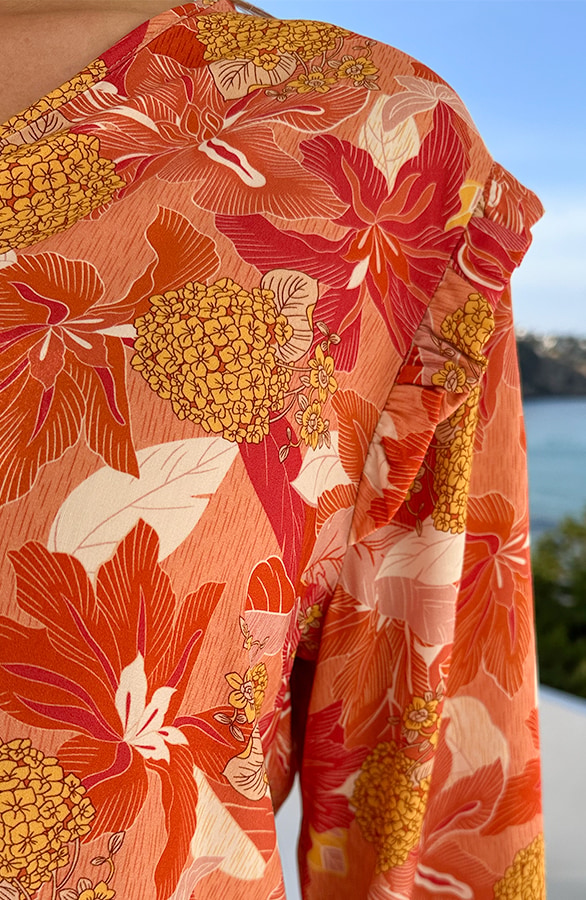 Ruffle Knopen Blouse Flower Oranje – shoparchief, foto 8