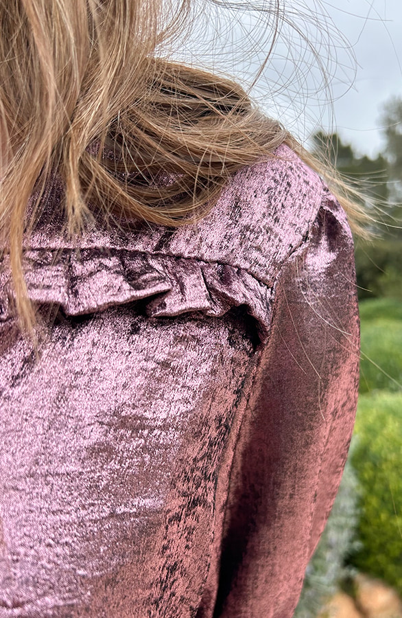 Ruffle Top Met Pofmouwen Metallic Paars – shoparchief, foto 7