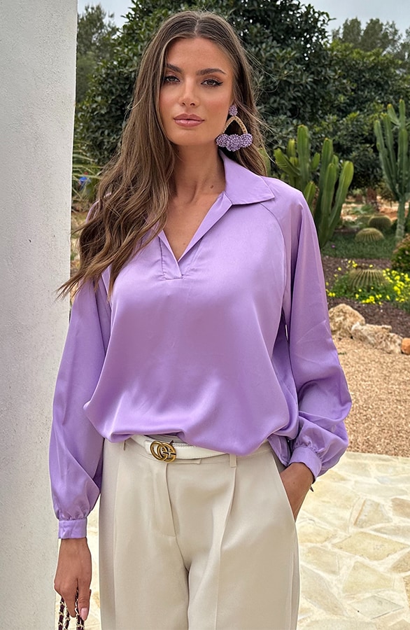 Silk V-hals Blouse Rome Lila – blouses
