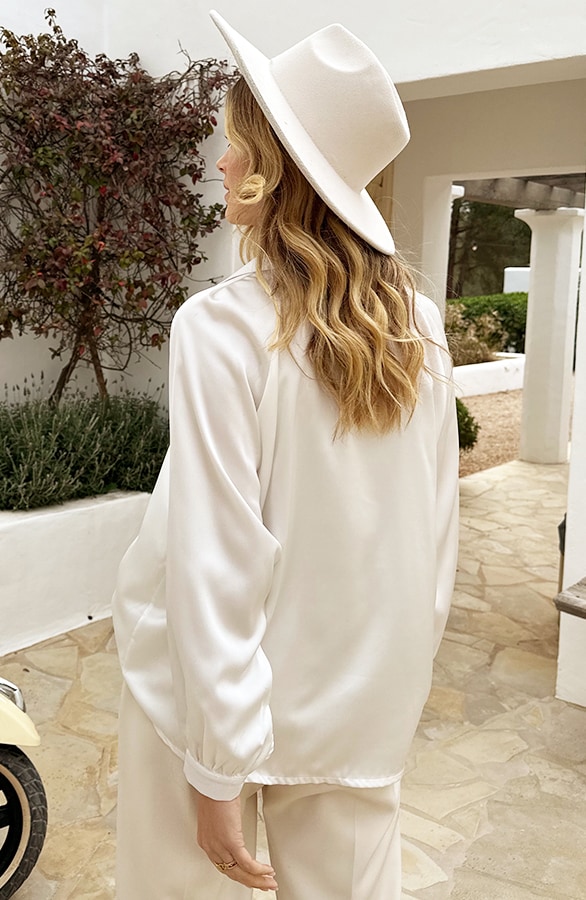 Silk V-hals Blouse Rome Offwhite – blouses, foto 4