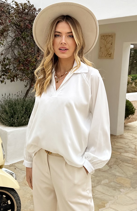 Silk V-hals Blouse Rome Offwhite – blouses, foto 7