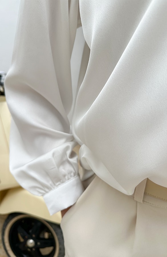 Silk V-hals Blouse Rome Offwhite – blouses, foto 6