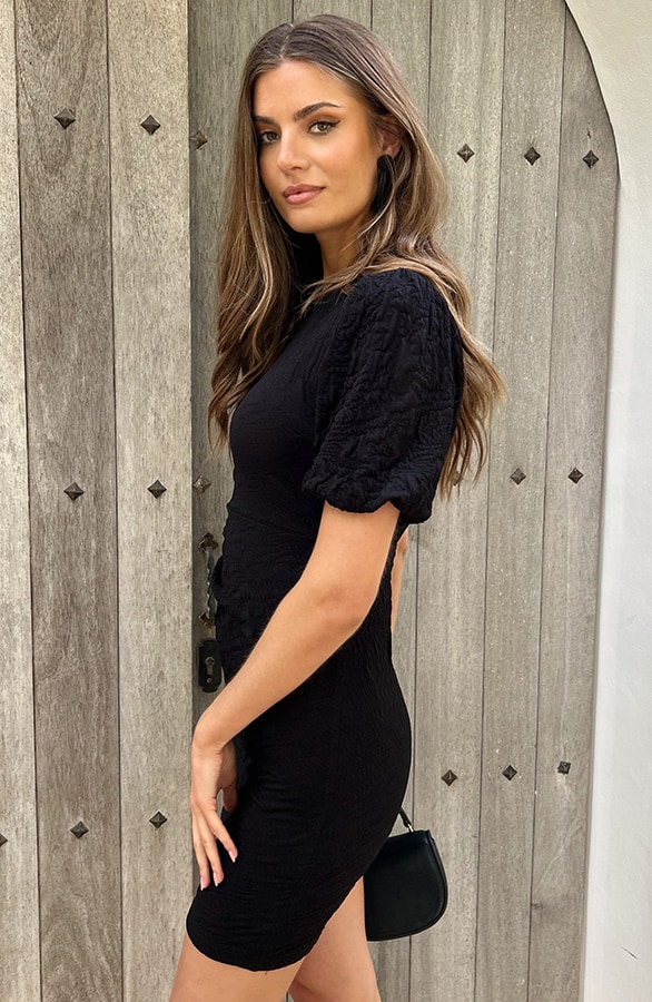 Textured Puffärmel Kleid Schwarz, Kleider, Foto 7