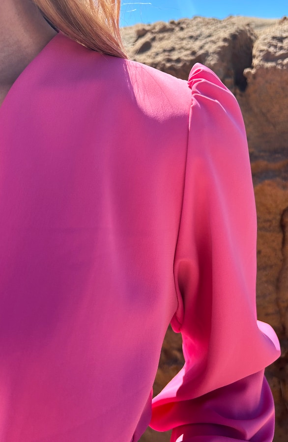 V-hals Jurk Strik Detail Fuchsia – jurken, foto 4