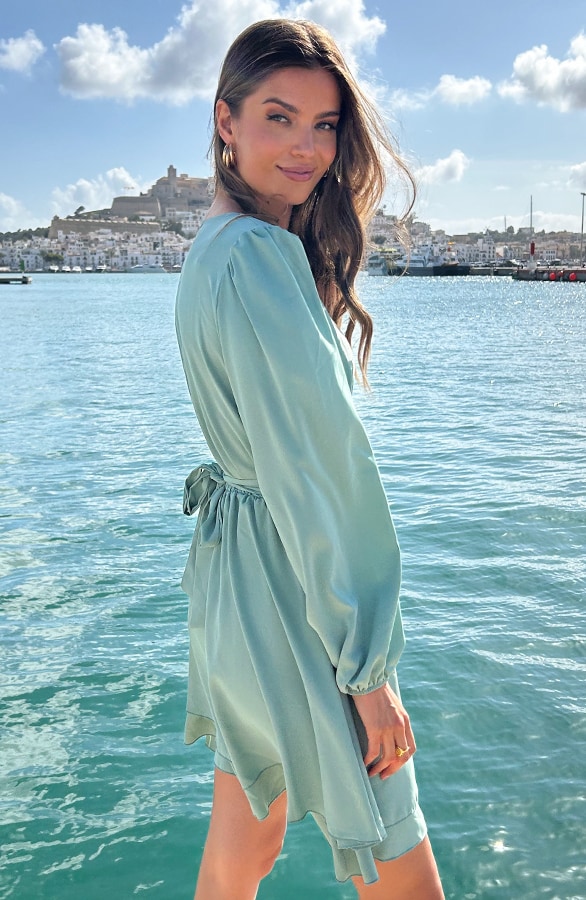V-hals Jurk Strik Detail Mint – jurken, foto 4