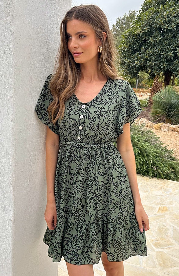 Portofino Kleid V-Ausschnitt Print Army, Shoparchiv