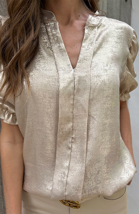 Top mit V-Ausschnitt und Puffärmel Metallic Gold, Tops, Foto 6