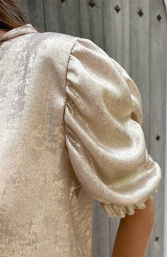 Top mit V-Ausschnitt und Puffärmel Metallic Gold, Tops, Foto 4