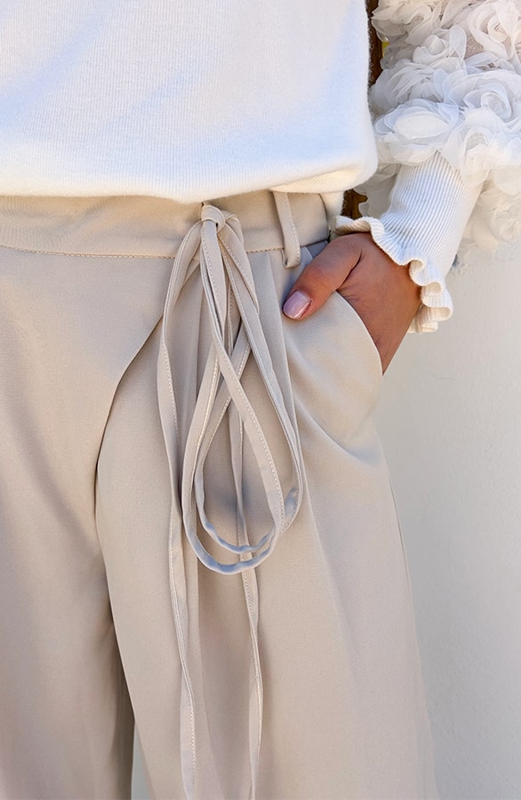 Wide Fit Pantalon Met Strik Beige – alle kleding, foto 2