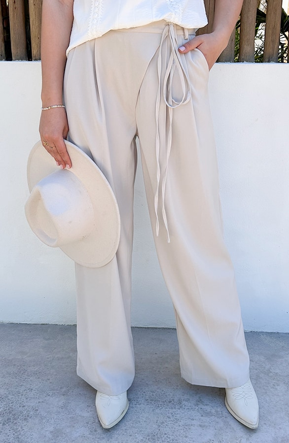 Wide Fit Pantalon Met Strik Beige – alle kleding, foto 3