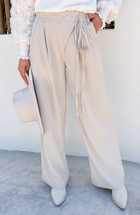 Wide Fit Pantalon Met Strik Beige – alle kleding