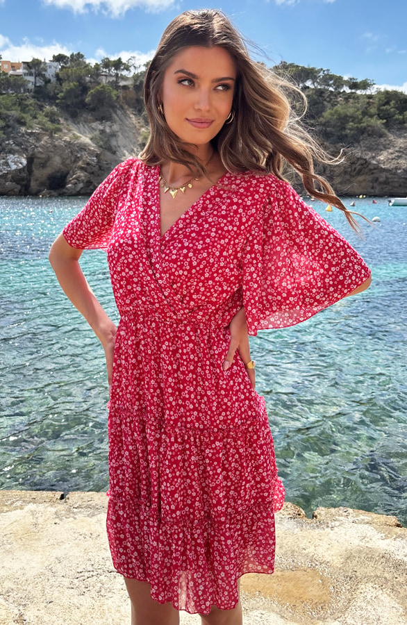 Cala Bassa Jurk Flower Rood – jurken, foto 7