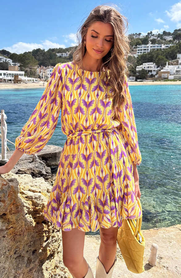 Eve Lino Puff Sleeve Kleid Gelb, Kleider, Foto 4