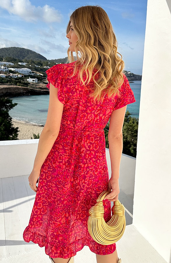 Leopard Kleid Midi Fuchsia Koralle, Kleider, Foto 3