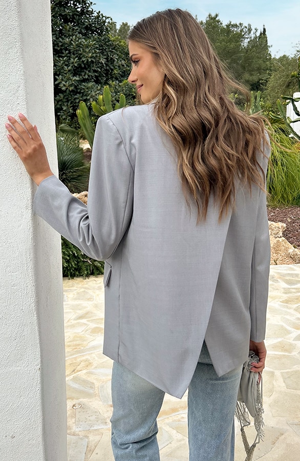 Oversized Blazer mit offenem Rücken Grau, Mäntel