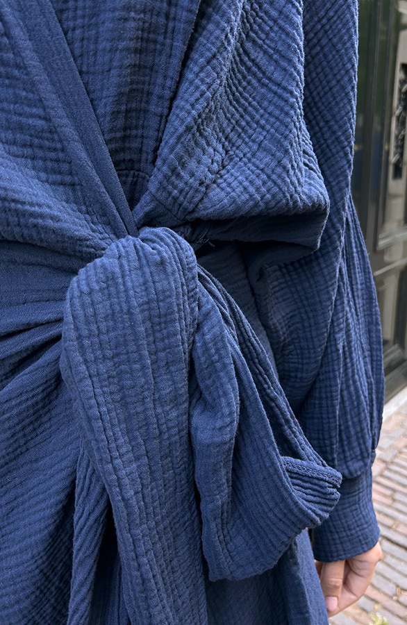 Cotton Wrap Jurk Mousseline Marine – shoparchief, foto 9