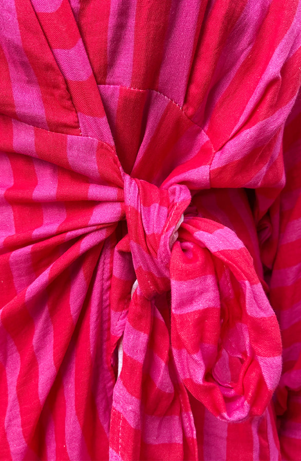 Cotton Wrap Jurk Stripe Fuchsia – jurken, foto 7