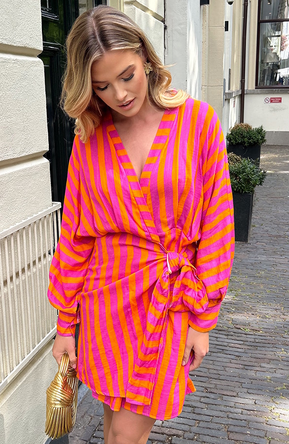 Cotton Wrap Jurk Stripe Oranje – jurken