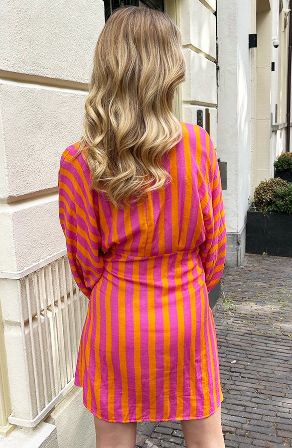 Cotton Wrap Jurk Stripe Oranje – jurken, foto 5