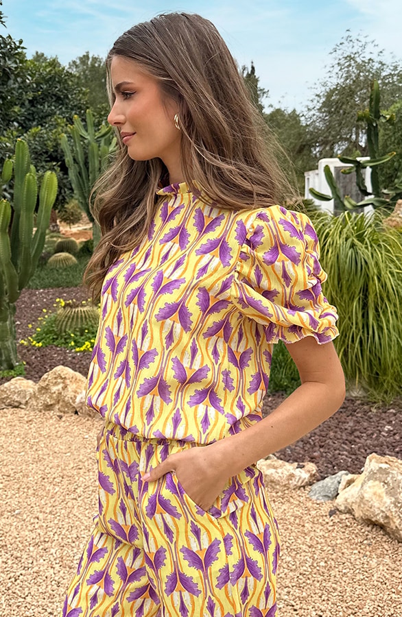 Eve Lino Ruffle Top Geel – shoparchief, foto 4