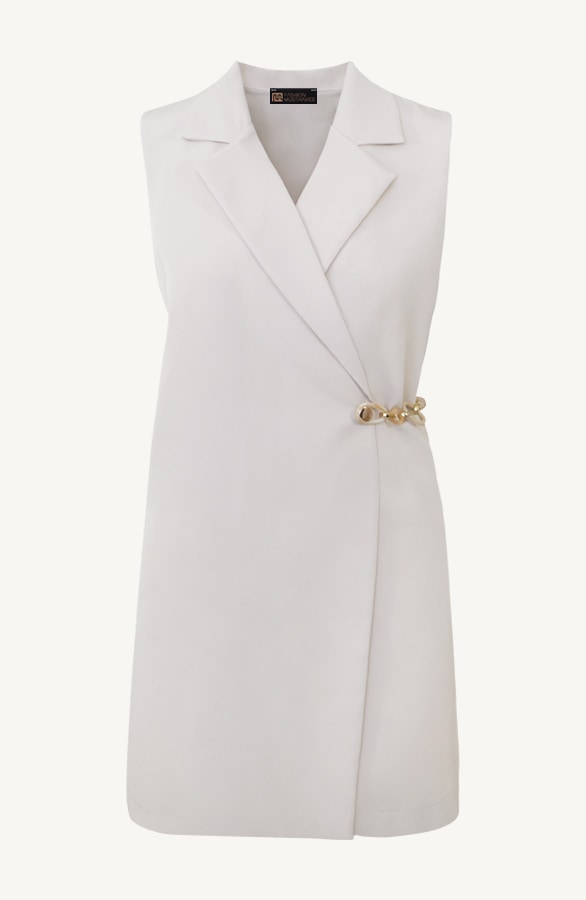 Gilet Jurk Met Gouden Detail Beige – shoparchief