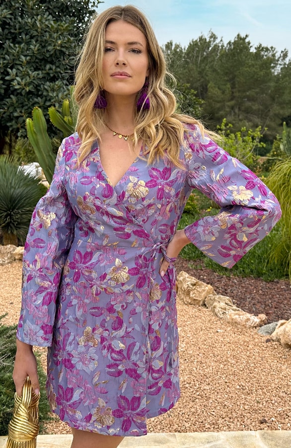 Jacquard Kleid Weiter Ärmel Lila, Kleider, Foto 9