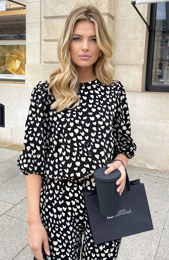 Mila Puff Sleeve Top Cheetah Zwart – shoparchief