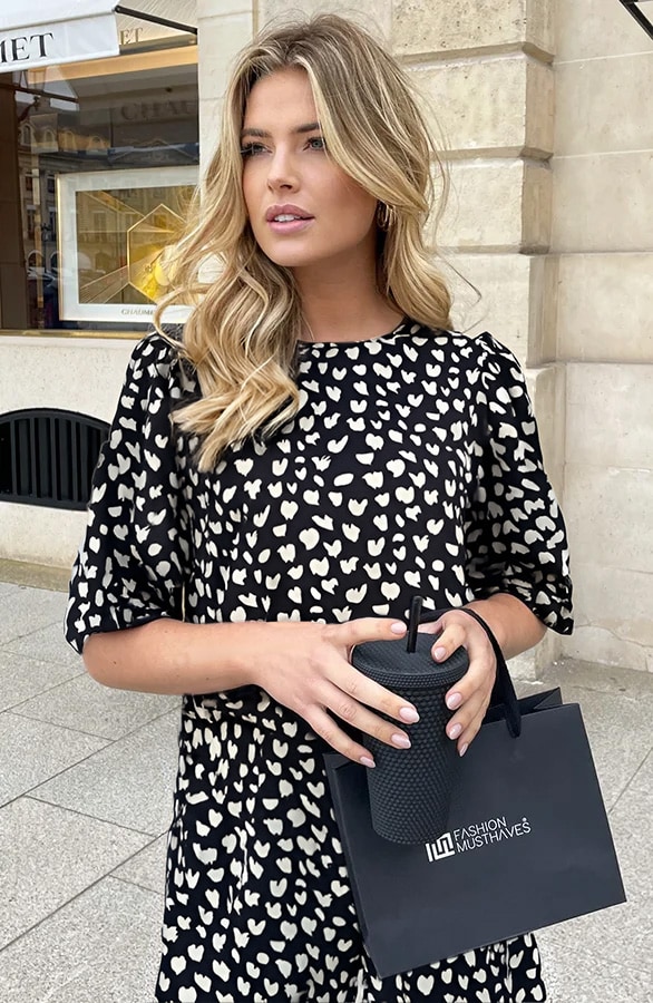 Mila Puff Sleeve Top Cheetah Zwart – shoparchief, foto 2