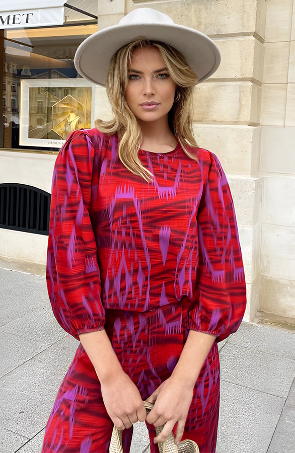 Mila Puff Sleeve Top Fuchsia Rood – shoparchief