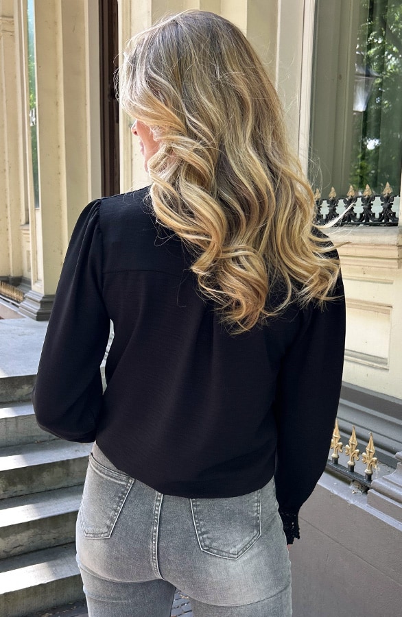 Blouse Met Kanten Schouderdetail Zwart – alle kleding, foto 3