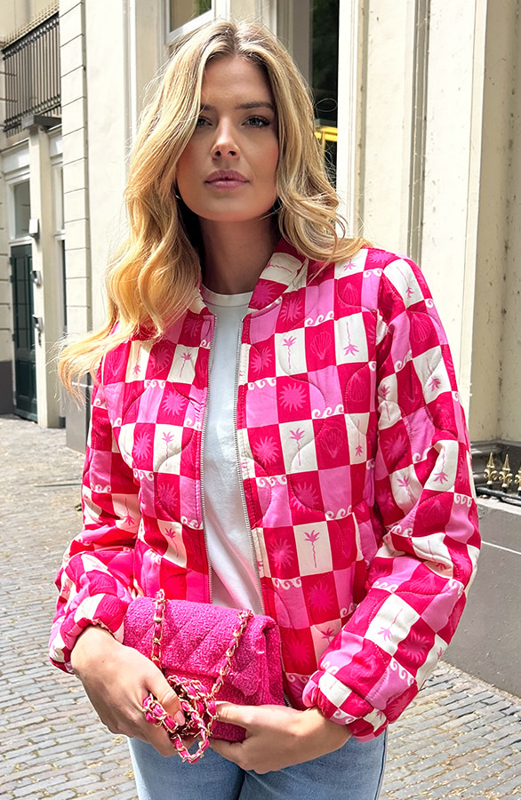 Bomber Jacket Classic Print Fuchsia – jassen, foto 9