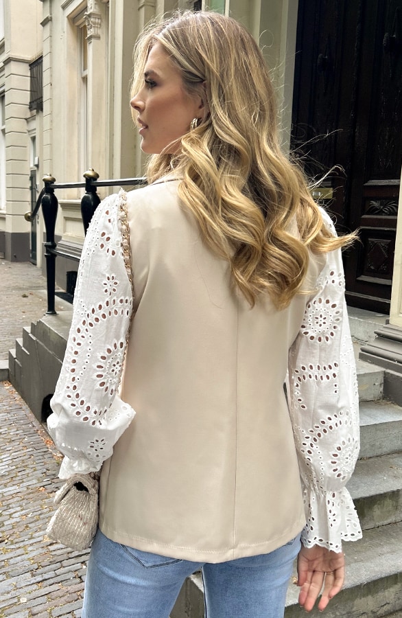Embroidery Blazer Lange Mouwen Beige – blazers, foto 4