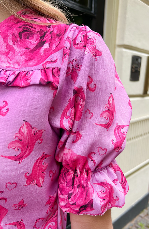 Flower Print Pofmouwen Top Lila – shoparchief, foto 8