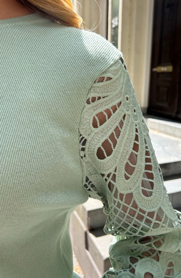 Lace Sleeve Soft Trui Mint – truien, foto 7